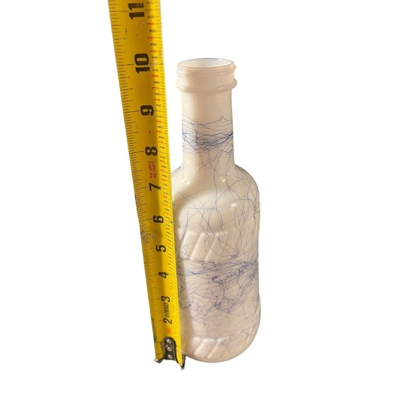 Vintage Hazel Atlas Mid Century Modern Milk Glass Blue Spaghetti String Bottle - Picture 5 of 6